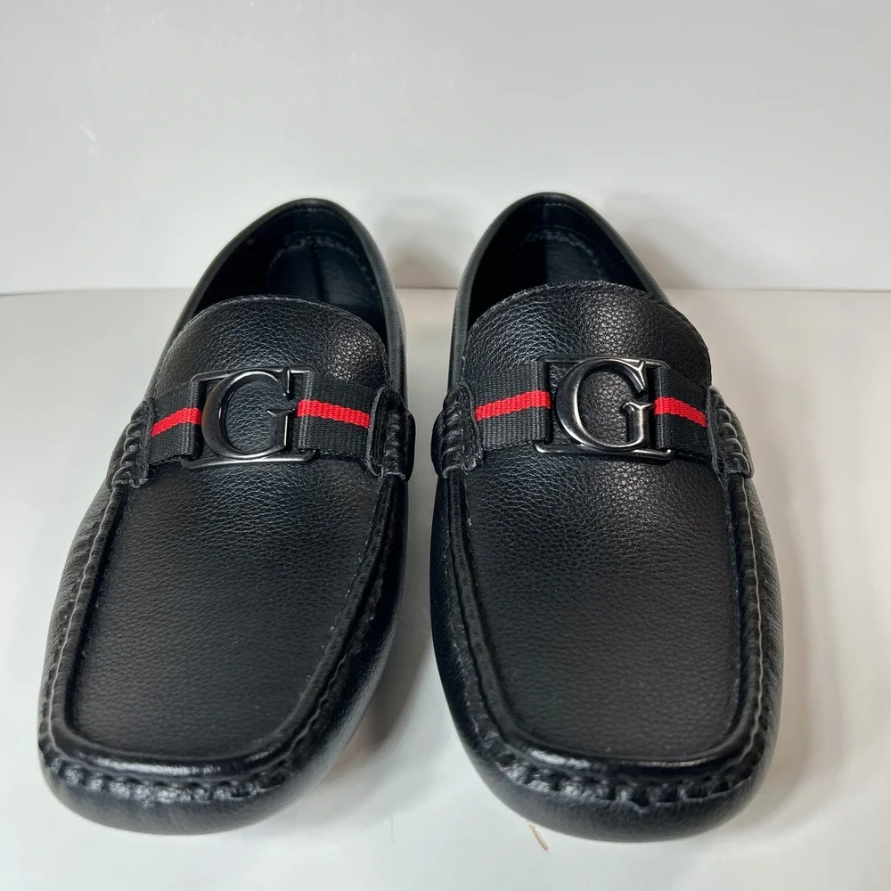 Guess GMASKERS Mens Black Pebbled Driving Loafers G Logo Webbing Size 8.5M